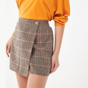 Urban Outfitters Teryn Houndstooth Fray Wrap Skirt